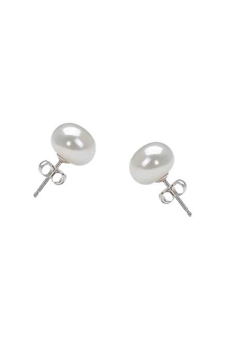 White Freshwater Pearl Stud Earrings 6-7mm, Main, color, Silver
