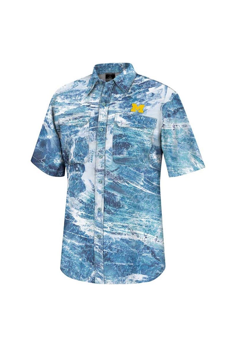 Men's Colosseum  Blue Michigan Wolverines Realtree Aspect Charter Full-Button Fishing Shirt, Alternate, color, Blue