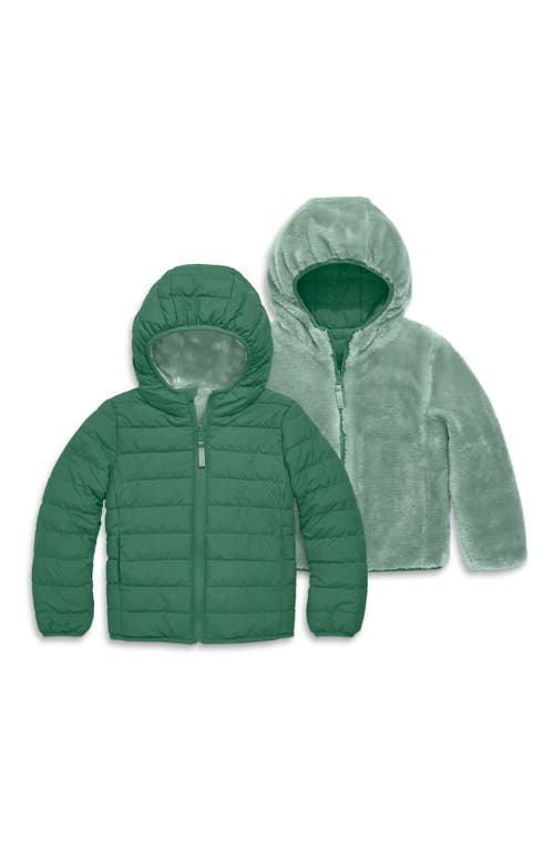 Primary Kids Reversible Fleece Puffer Jacket In Green