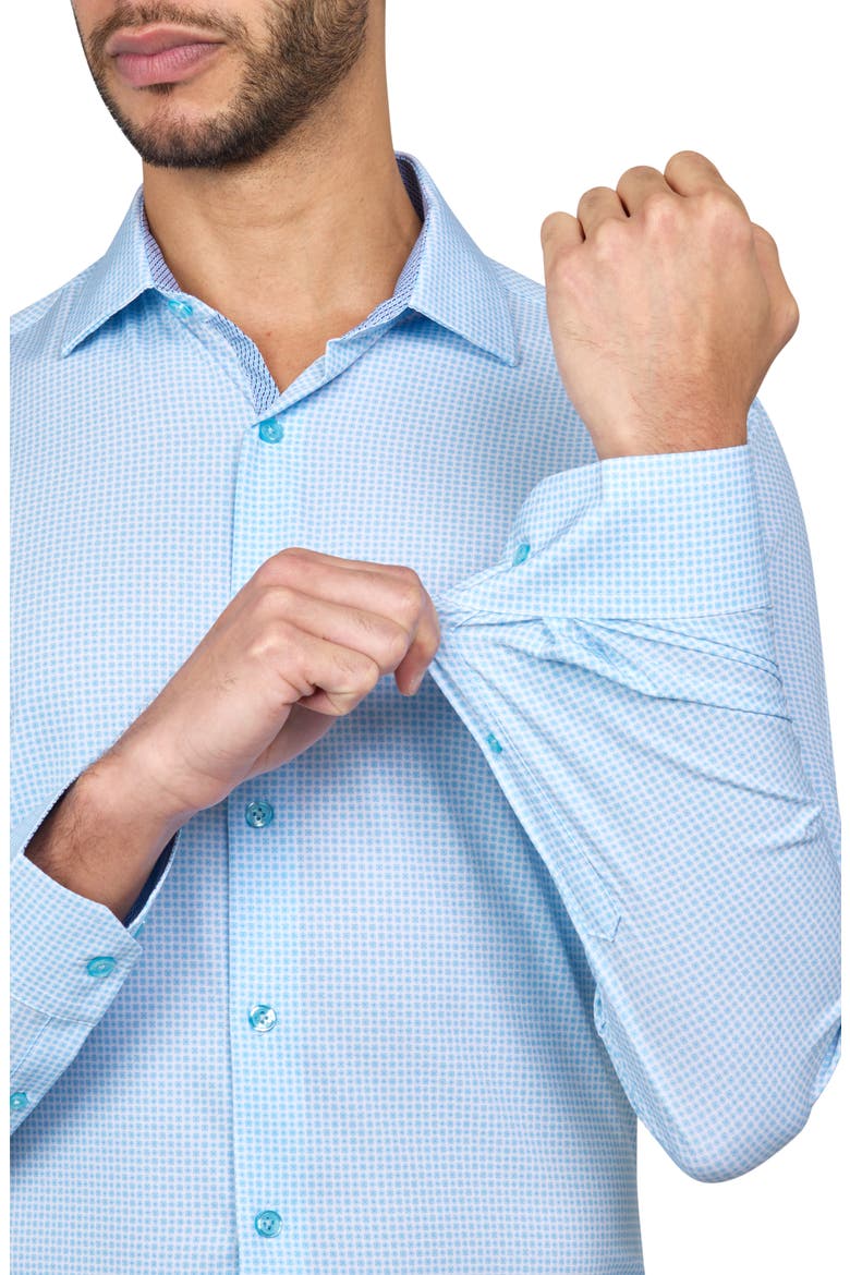 Slim Fit Flower Geo Print Recycled Performance Stretch Dress Shirt, Alternate, color, WHITE/BLUE