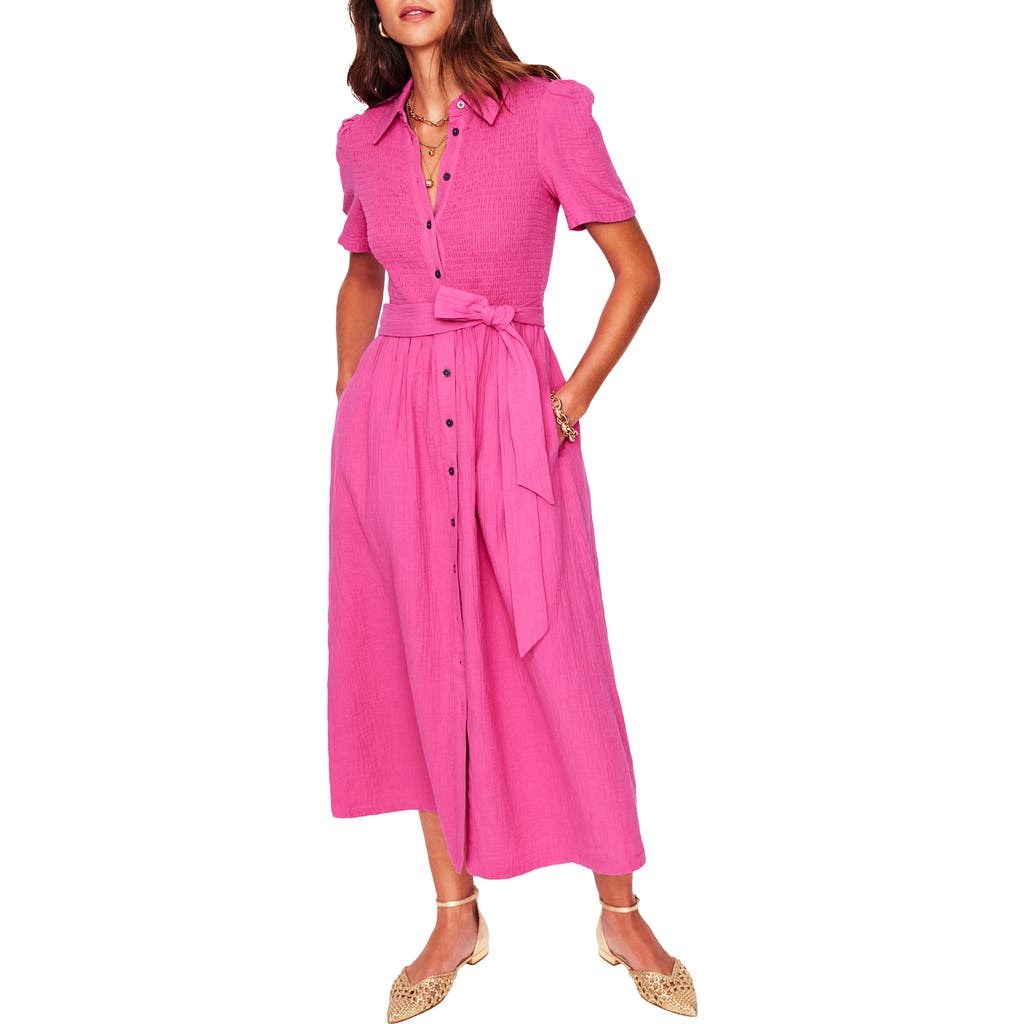 BODEN BODEN AMBER BELTED COTTON MIDI DRESS
