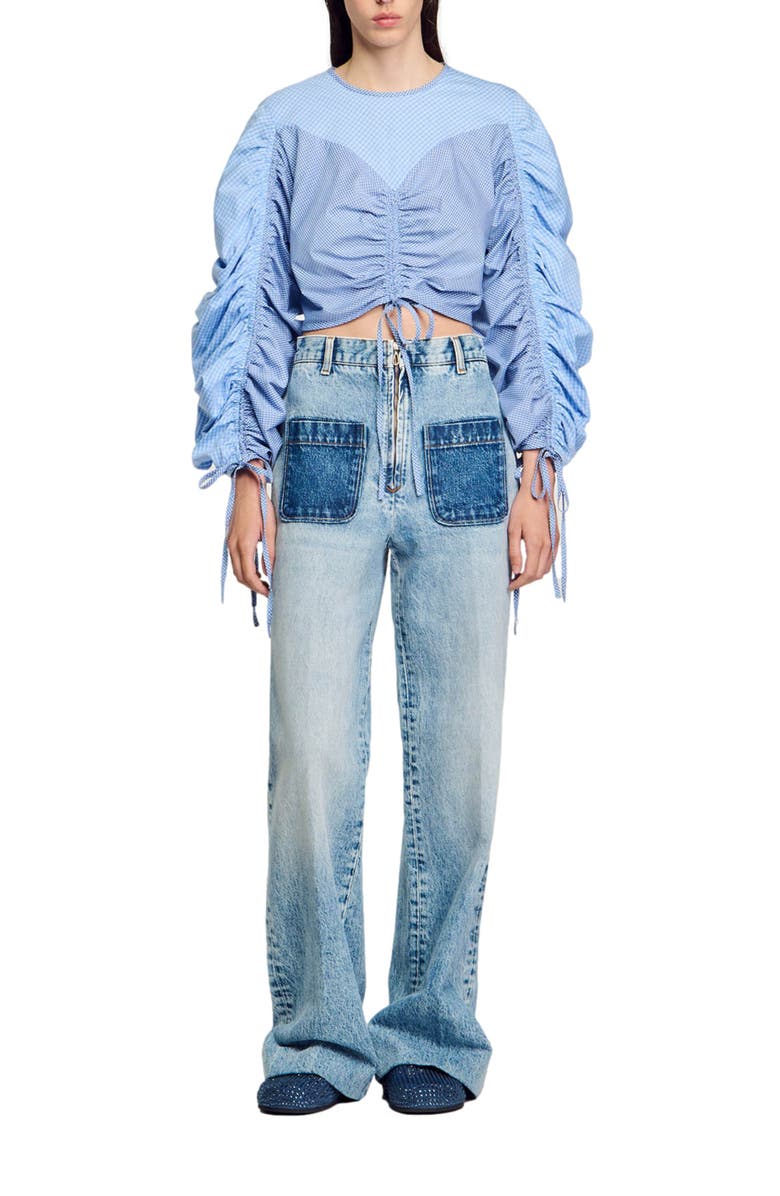 SANDRO Patterned top with drawstrings, Alternate, color, 