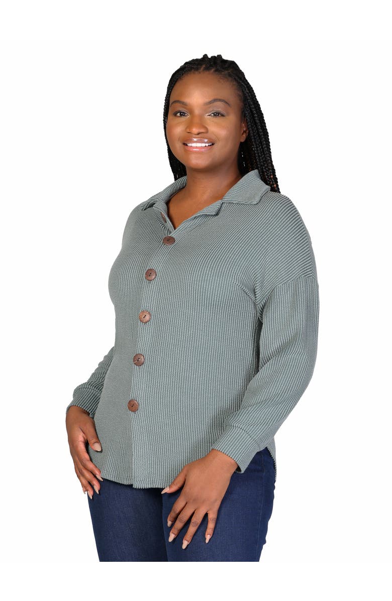 24seven Comfort Apparel Plus Size Ribbed Button Up Long Sleeve Collared Shirt Jacket, Alternate, color, Green