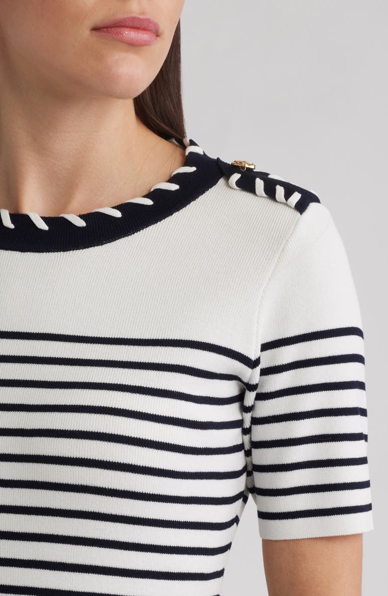 ZOE AND CLAIRE Stripe Stitch Epaulets Minidress, Alternate, color, White