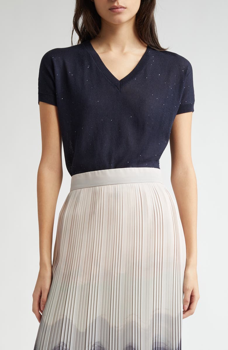 Eleventy Sequin Silk & Cotton V-Neck Sweater, Main, color, 