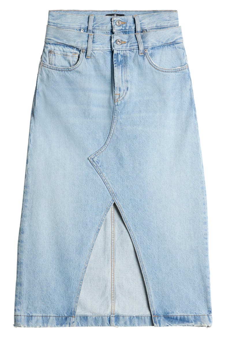Double Waistband Denim Maxi Skirt, Alternate, color, BLEACH