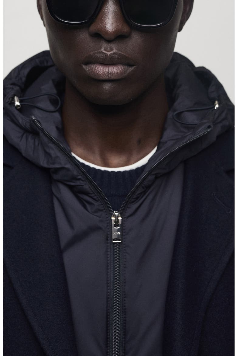 Quilted Lining Wool Blend Coat with Hooded Bib, Alternate, color, DARK NAVY