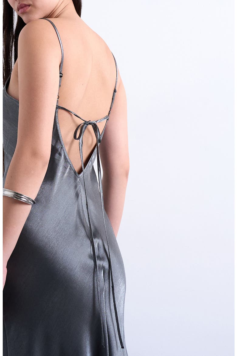 Metallic Tie Back Maxi Dress, Alternate, color, SILVER
