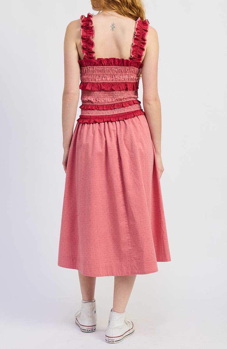 JACQUIE THE LABEL Ada Micro Dot Tiered Ruffle Trim Midi Dress, Alternate, color, Red Tonal