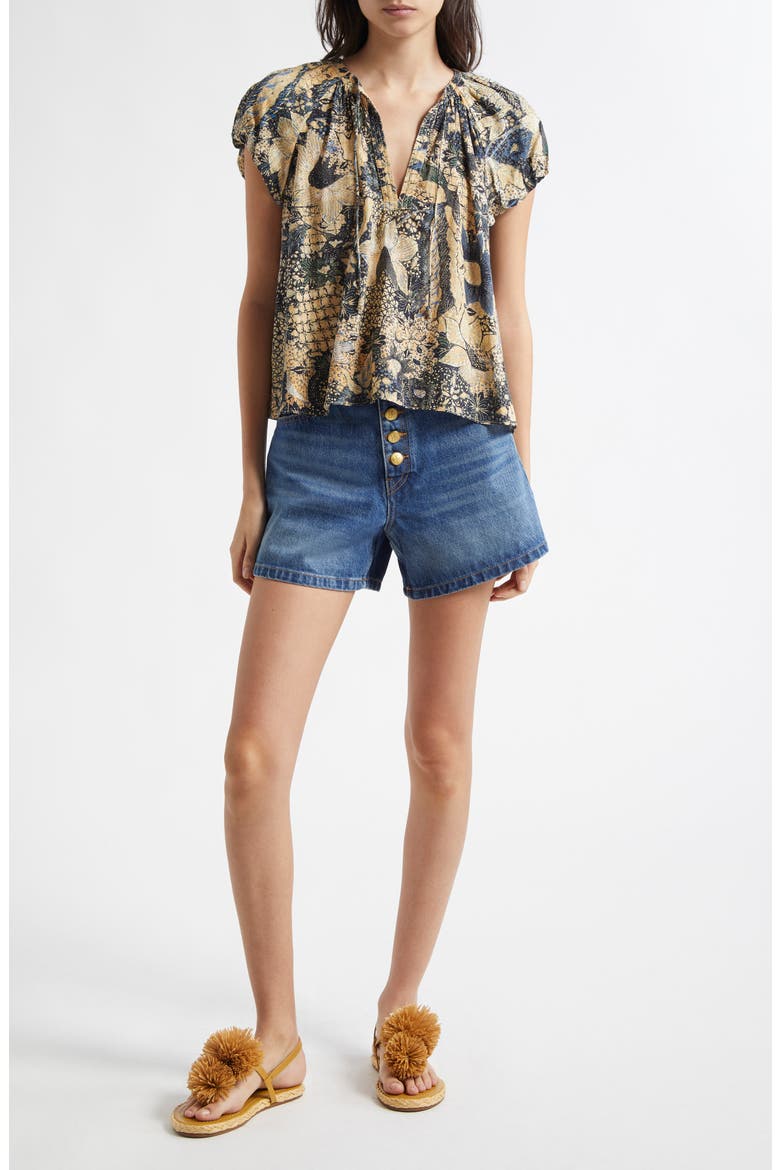 Issa Mixed Print Cotton Blend Top, Alternate, color, BELLFLOWER
