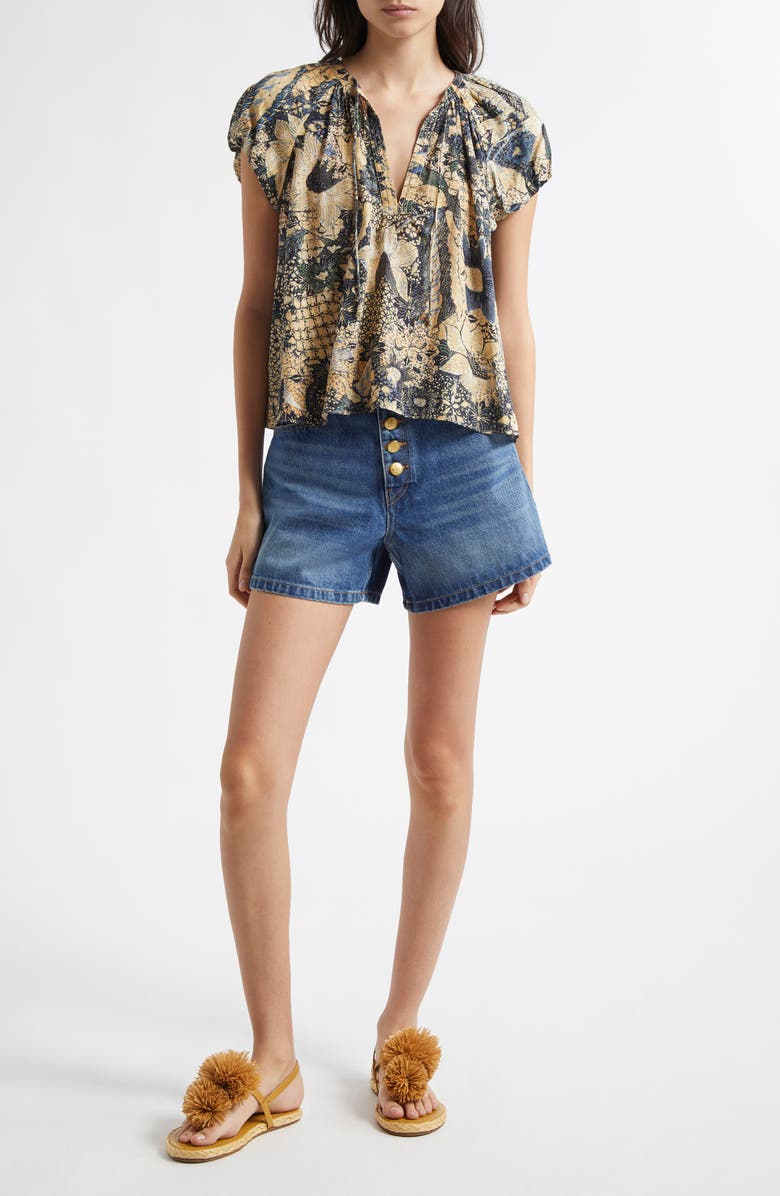 Ulla Johnson Issa Mixed Print Cotton Blend Top, Alternate, color, Bellflower