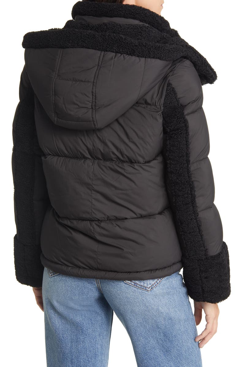 Sam Edelman Mixed Media Puffer Jacket with Faux Fur Trim, Alternate, color,