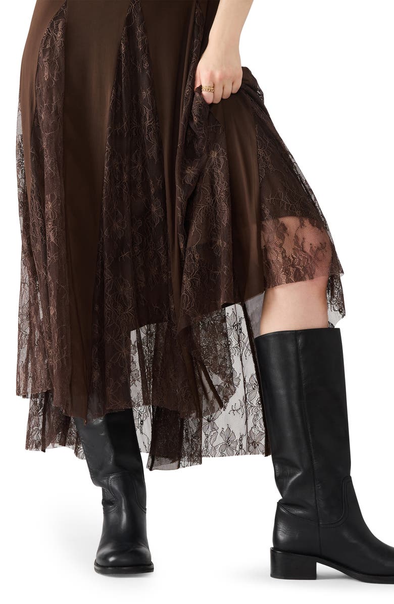 Steve Madden Vita Lace Detail Godet Pleat Dress, Alternate, color, Chocolate