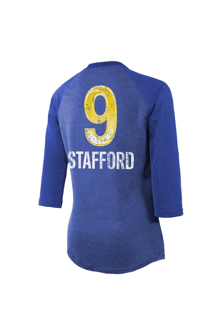Women's Majestic Threads Matthew Stafford Royal Los Angeles Rams Super Bowl LVI Name & Number Raglan 3/4 Sleeve T-Shirt, Alternate, color, Royal