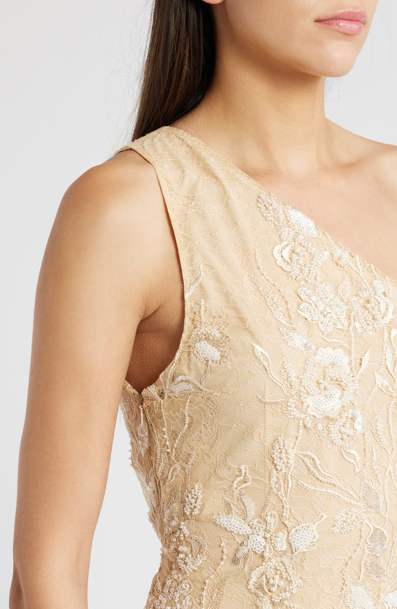 Sonya Moda Maysa Lace Beaded One-Shoulder Minidress, Alternate, color, Tawny