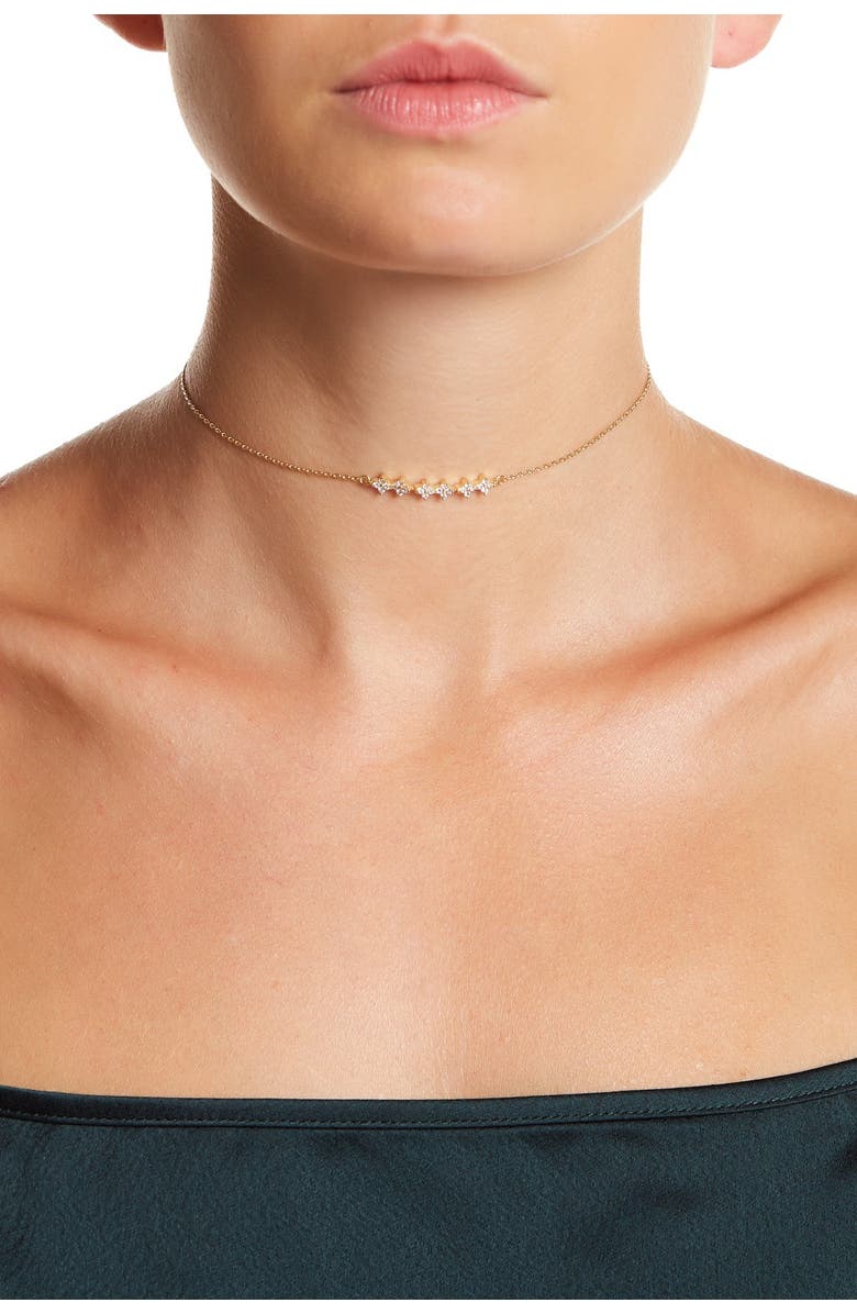 Sterling Forever Delicate Bezel Set Geo Cubic Zirconia Choker Necklace, Main, color, 