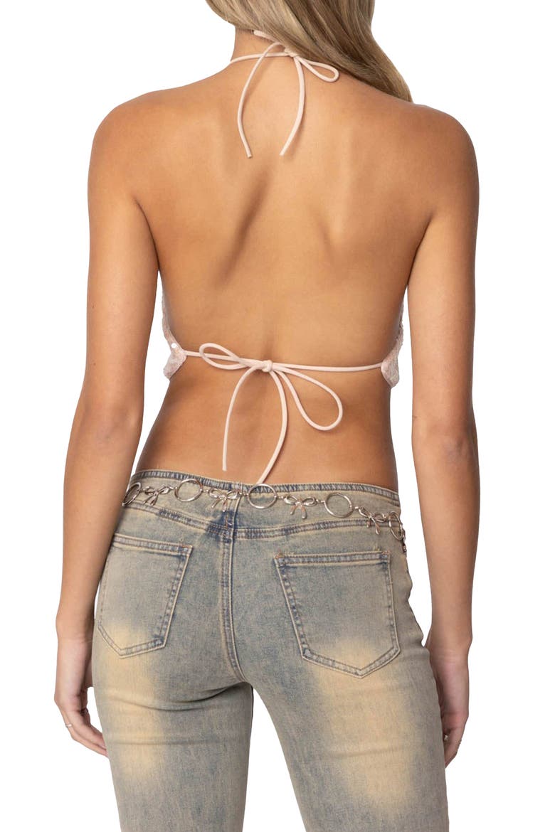 Sequin Crop Halter Top, Alternate, color, LIGHT-PINK
