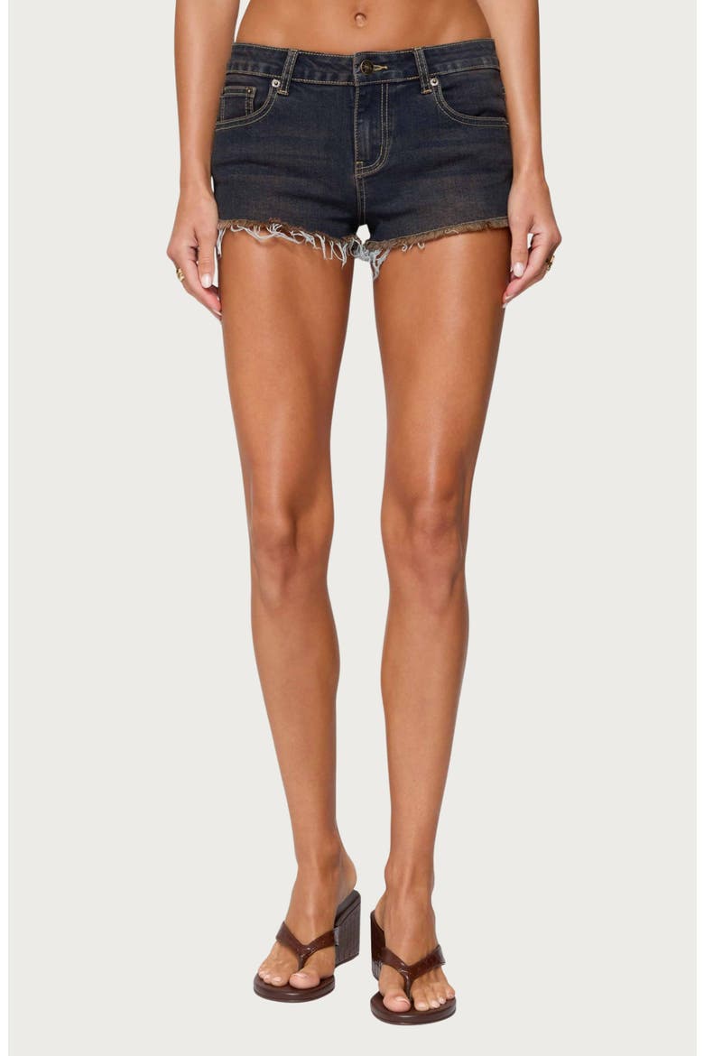 Mistie Frayed Cutoff Denim Micro Shorts, Main, color, BLUE-WASHED