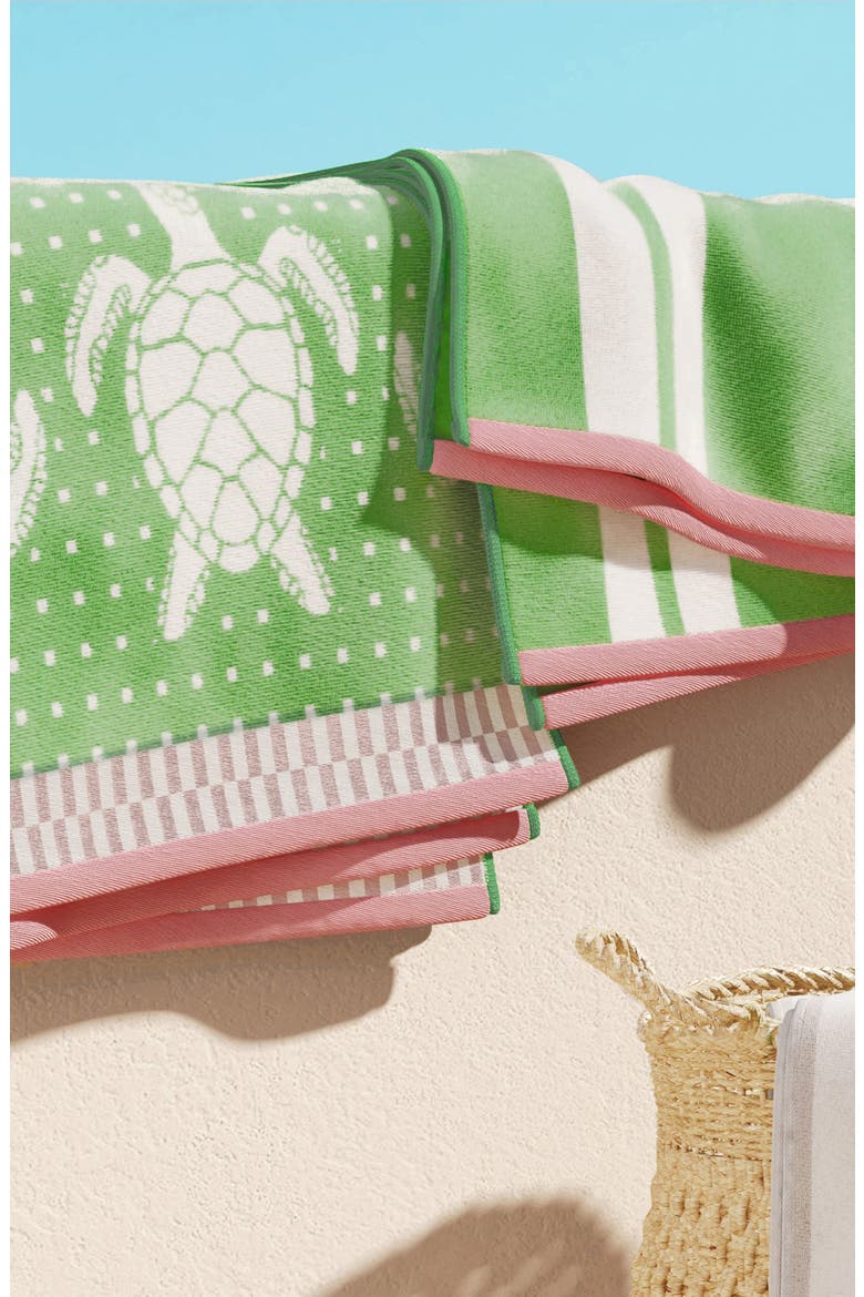 2-Pack Assorted Beach Towels, Alternate, color, GREEN/ WHITE TURTLES / STRIPE