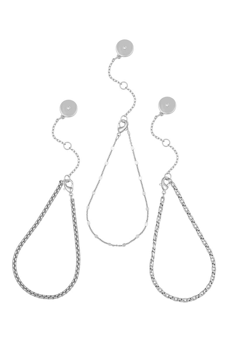 Set of 3 Chain Bracelets, Alternate, color, SILVER TONE