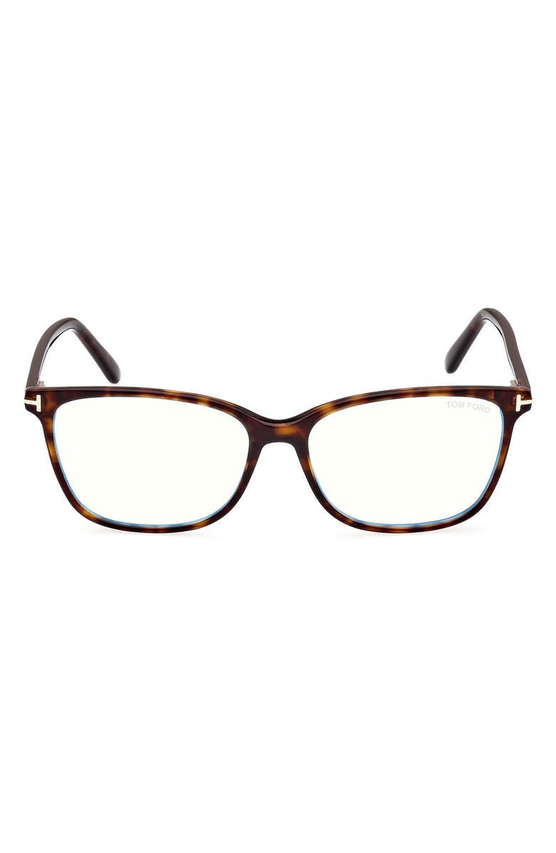 TOM FORD 56mm Rectangular Blue Light Blocking Glasses, Main, color, Dark Havana