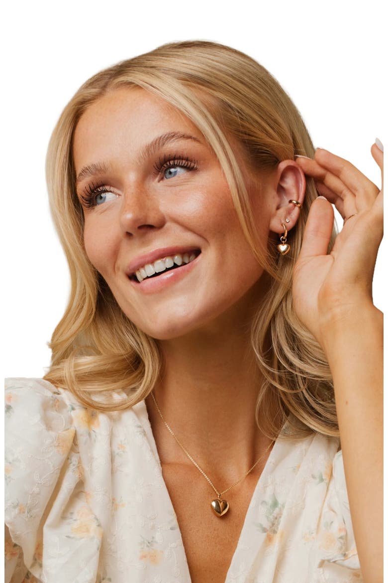 Puffy Heart Hoop Charm Earrings, Alternate, color, Gold Filled