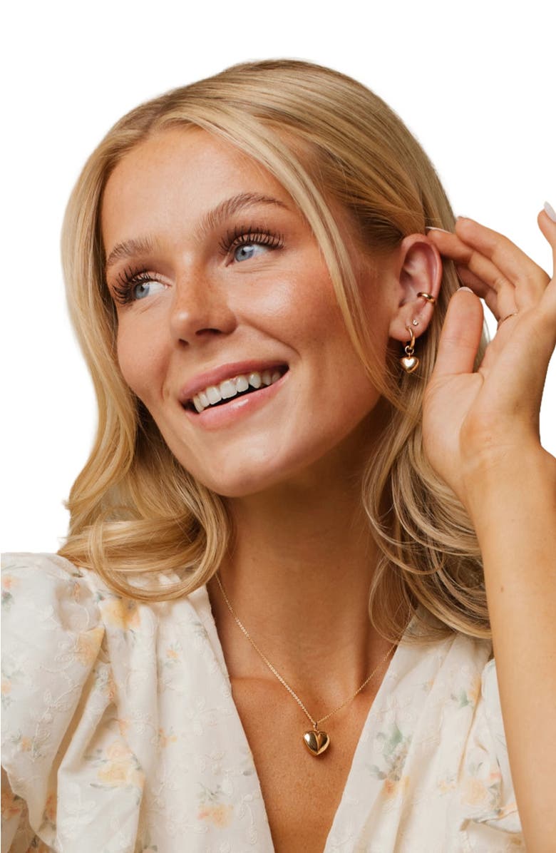 MADE BY MARY Puffy Heart Hoop Charm Earrings, Alternate, color, Gold Filled