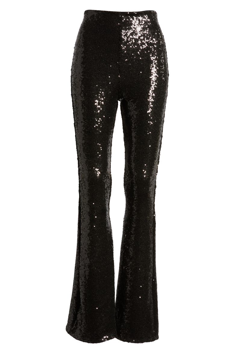 Sequin Flared Leggings, Alternate, color, BLACK