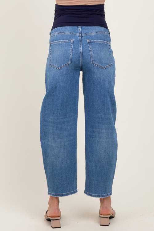 Pinkblush Classic Wash Barrel Leg Maternity Jeans In Blue