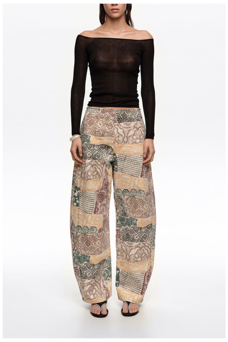 BARREL - Lace Jeans With Buckle, Main, color, LACE PRINT IVORY