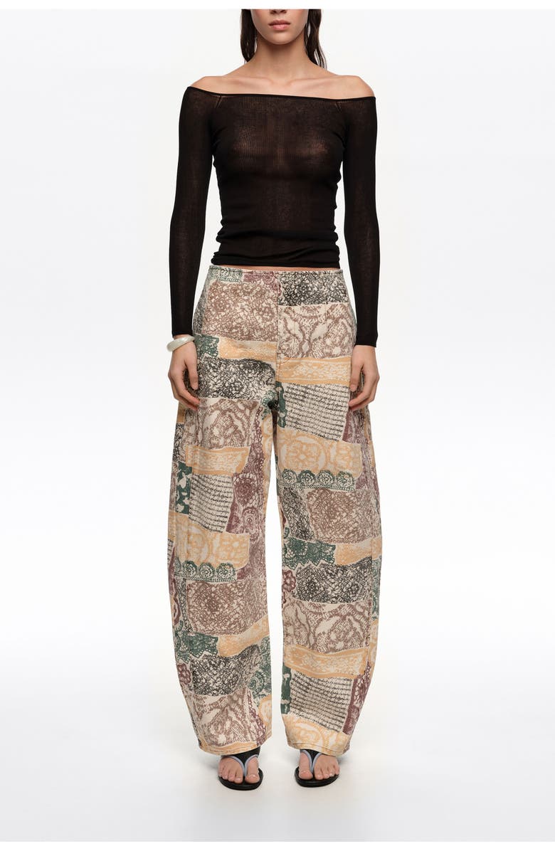 Bimba y Lola BARREL - Lace Jeans With Buckle, Main, color, Lace Print Ivory