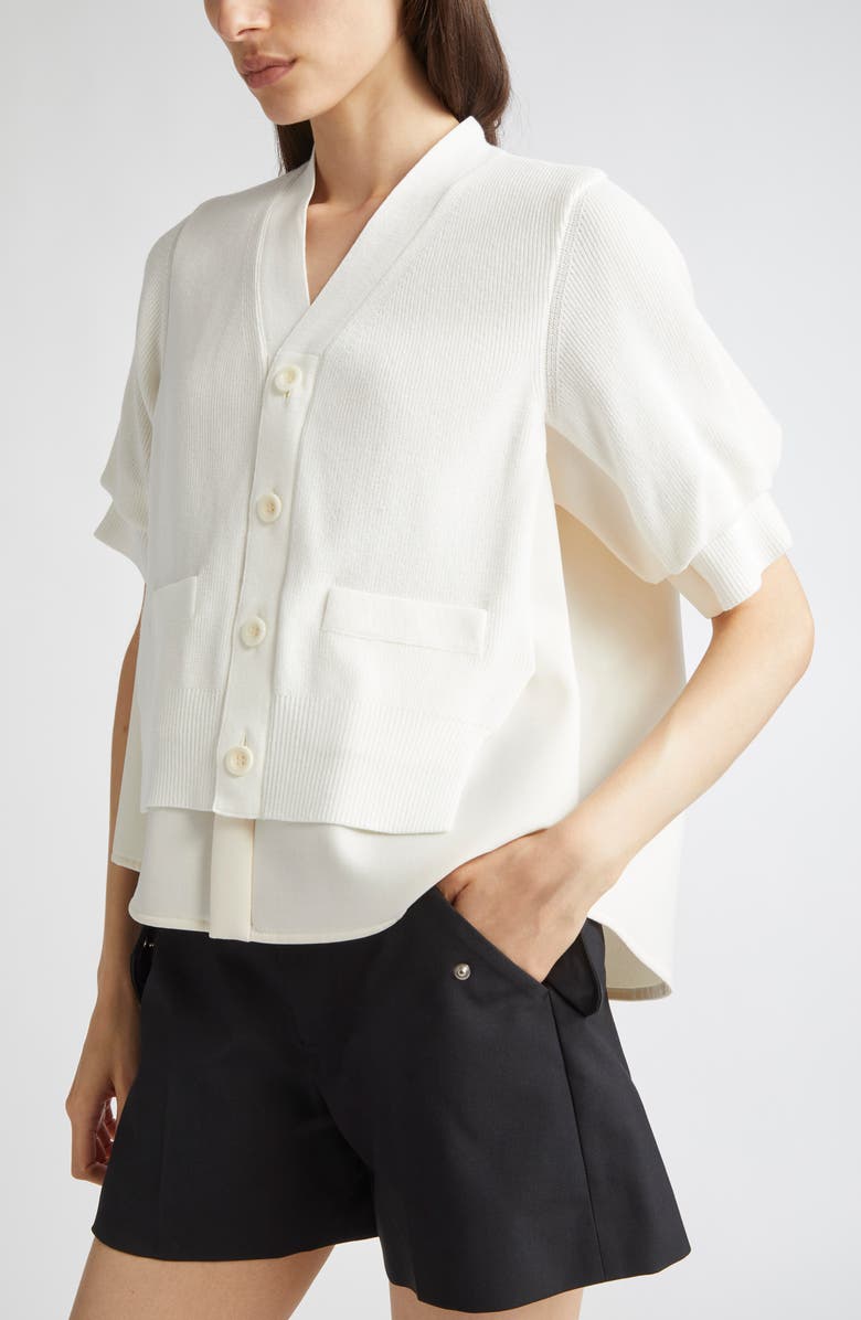 Sacai Suiting Mixed Media Cardigan, Alternate, color, Off White