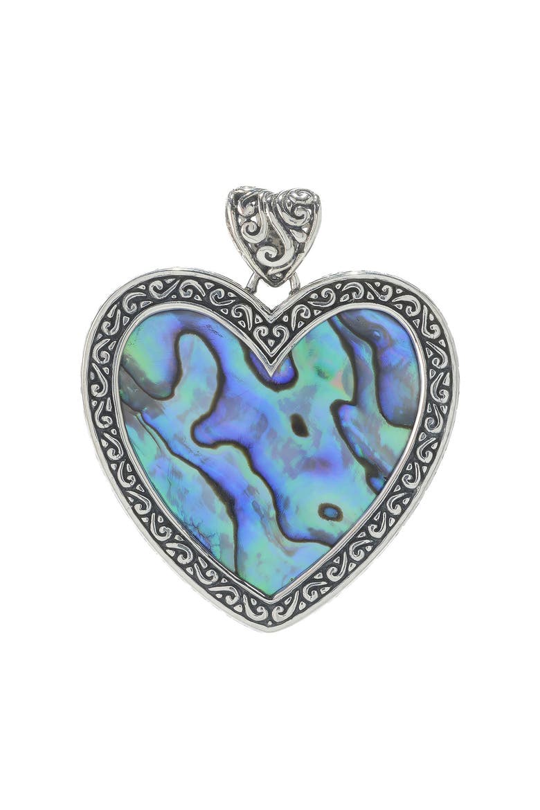 Sterling Silver Paua Heart Pendant, Main, color, BLUE