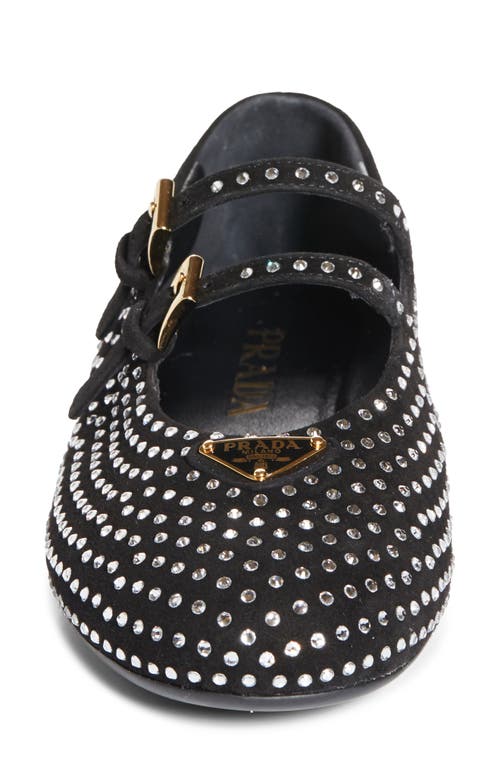 Prada Crystal Saffiano Dual Mary Jane Ballerina Flats In Cristal