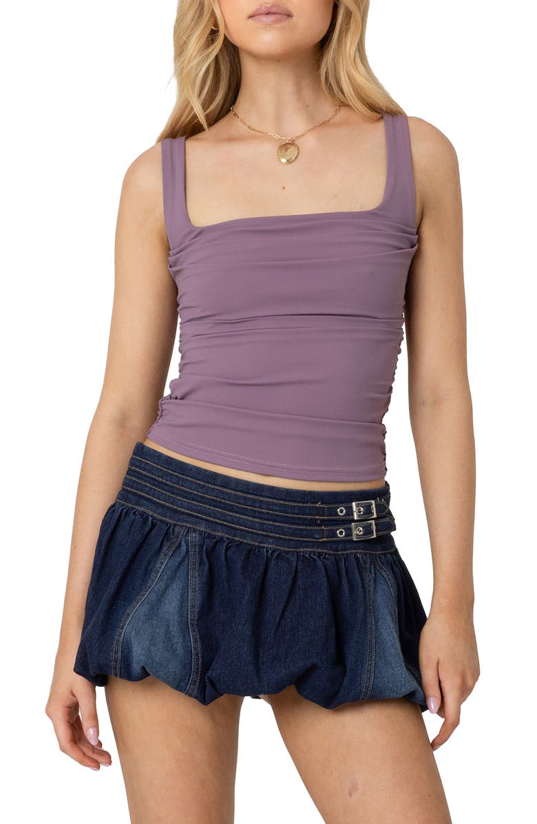 EDIKTED Rio Ruched Tank Top, Main, color, Purple