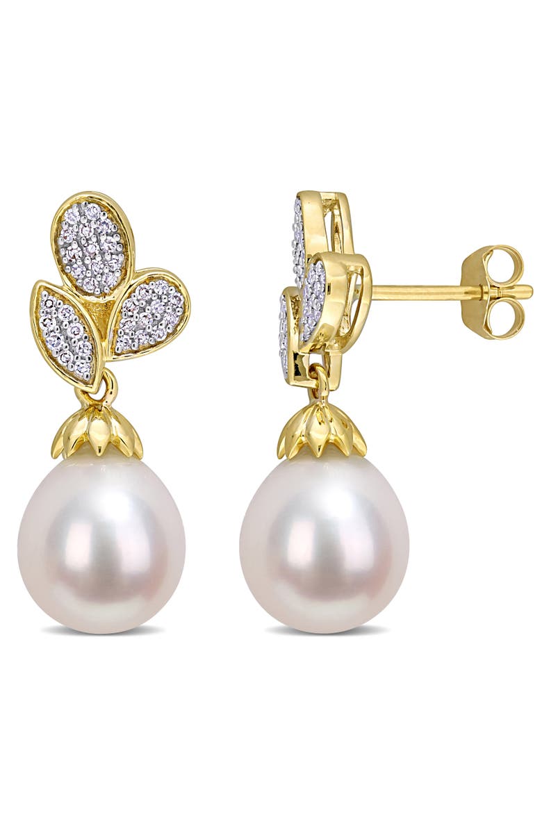 Julianna B. Cultured Pearl & Diamond Floral Drop Earrings 10k, Main, color, 