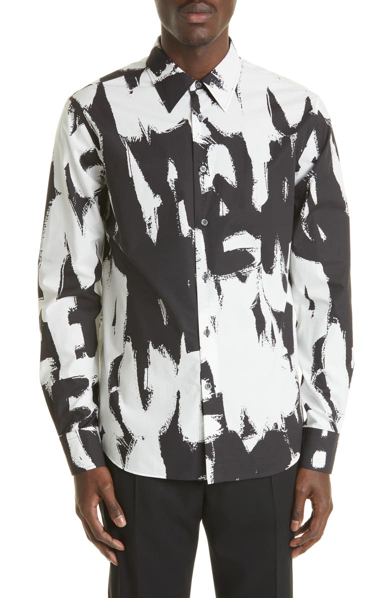 McQueen Men's Graffiti Logo Cotton Button-Up Shirt, Main, color,