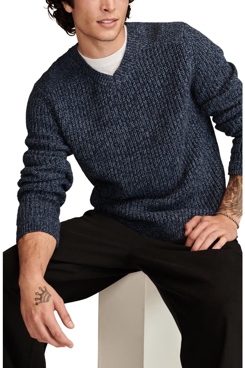 Easy Marl V-Neck Sweater, Alternate, color, DARK DENIM MARL