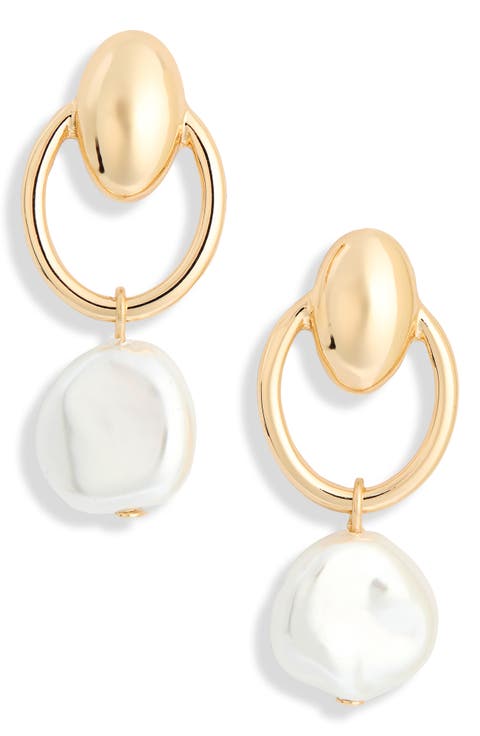 Faux Pearl Hoop Earrings