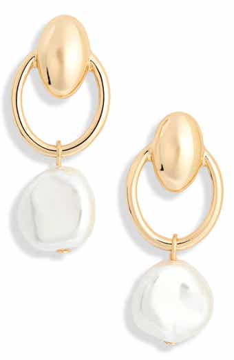 Faux Pearl Hoop Earrings
