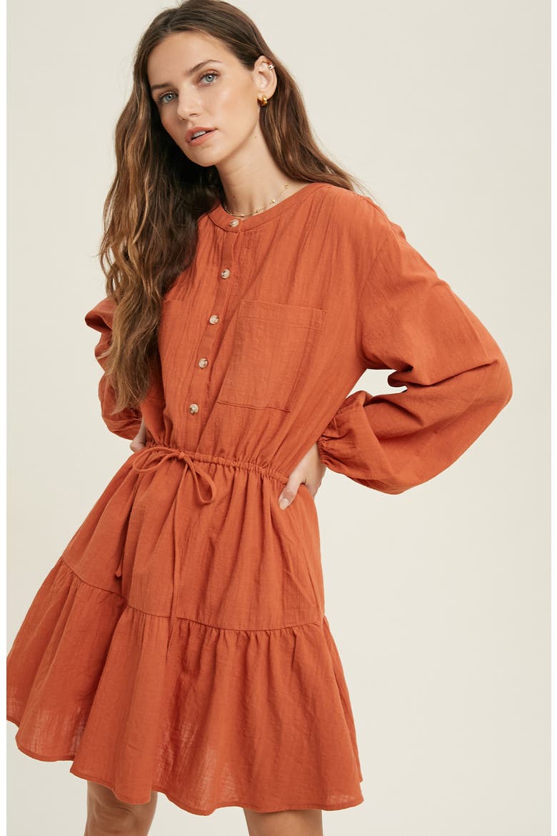Long Sleeve Minidress, Alternate, color, BRICK