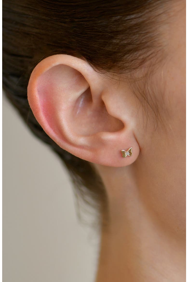 Mini Diamond Butterfly Stud Earrings, Alternate, color, GOLD