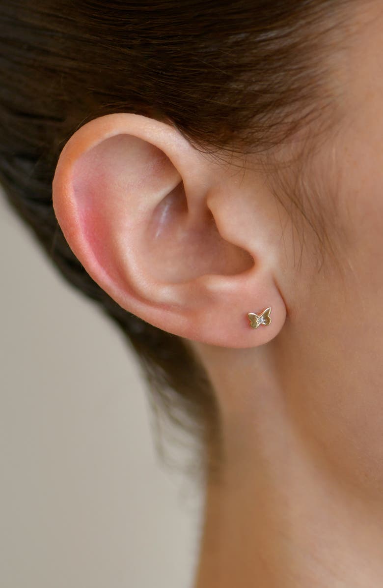 Anzie Mini Diamond Butterfly Stud Earrings, Alternate, color, Gold
