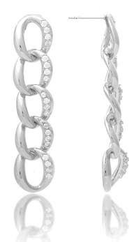 RIVKA FRIEDMAN White Rhodium Clad Curb Link Cubic Zirconia Drop Earrings