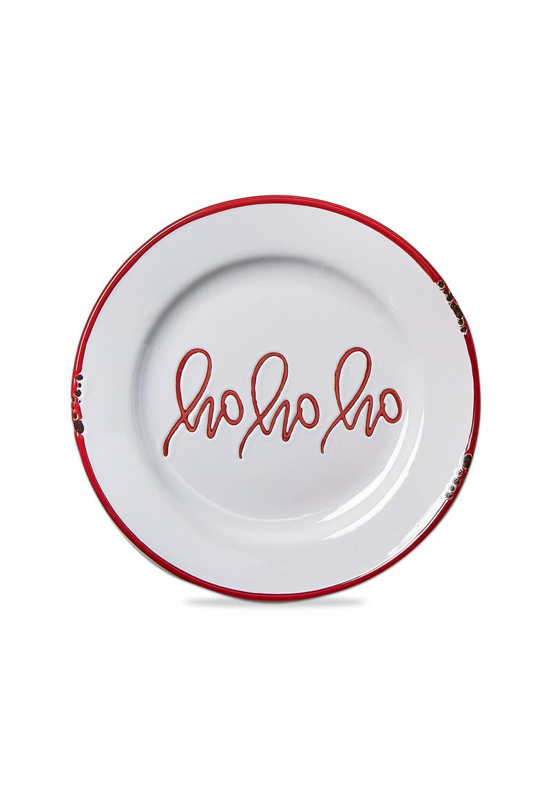 Ho Ho Ho Christmas Appetizer Plate Multicolor Ceramic, Main, color, White