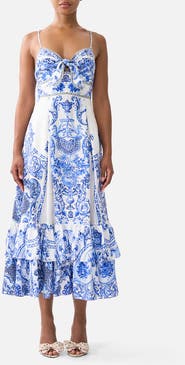 Camilla Ruffle Hem Tie Front Midi Dress