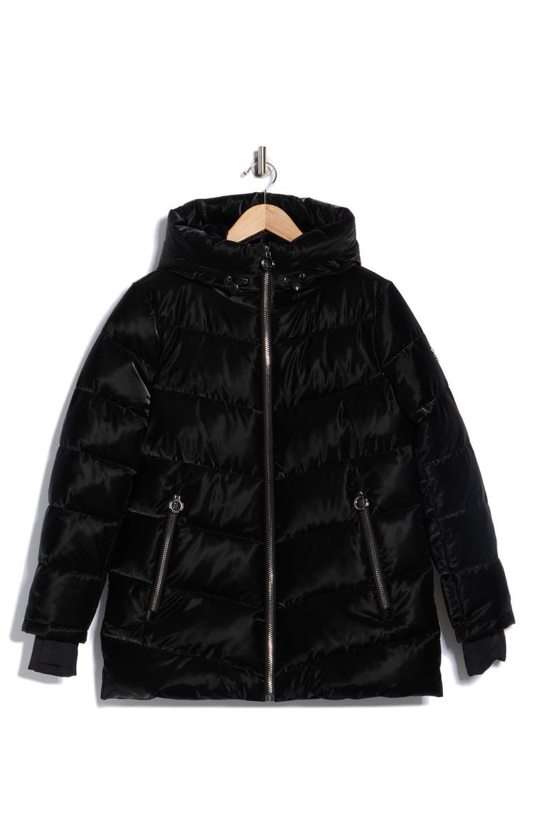 BCBGeneration Chevron Quilted Puffer Jacket, Alternate, color, Black