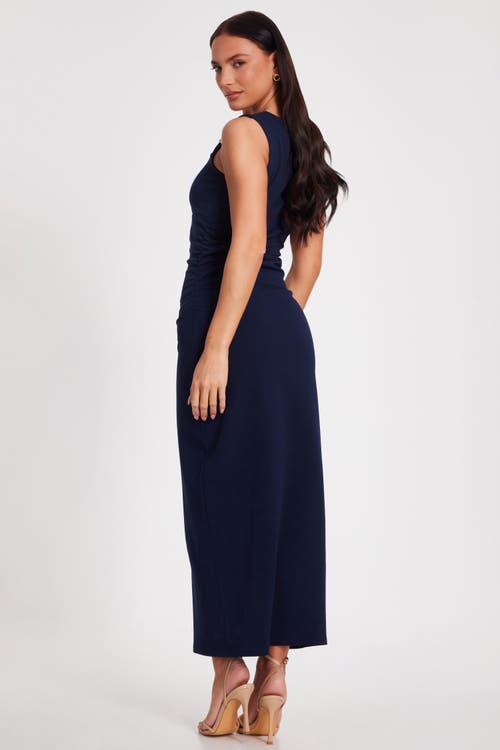 Quiz Scuba Crepe Maxi Dress With Gold Buckle In Navy