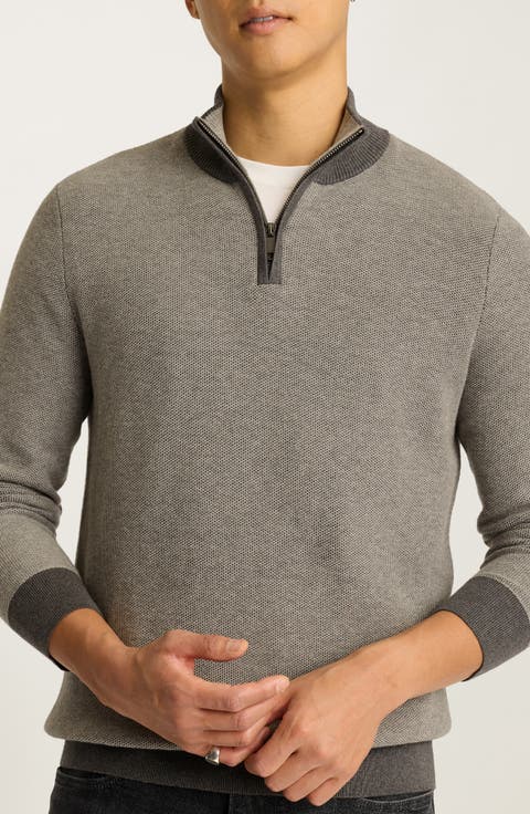 Honeycomb Cotton & Cashmere Quarter Zip Sweater