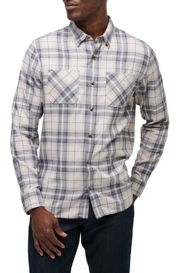 Travismathew Cloud Plaid Flannel Button-up Shirt In Oxford Tan/plum